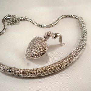 New Collar Heart Cubic Zirconias Silver Designer Necklace
